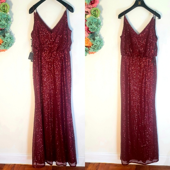 $179 ADRIANNA PAPELL New sequin party long gown M - Picture 5 of 14